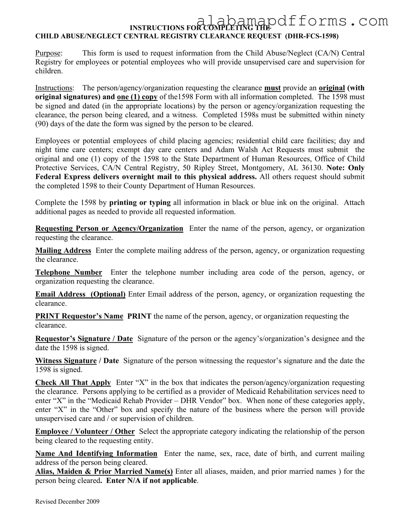 Fill Out a Valid Al 1598 Form