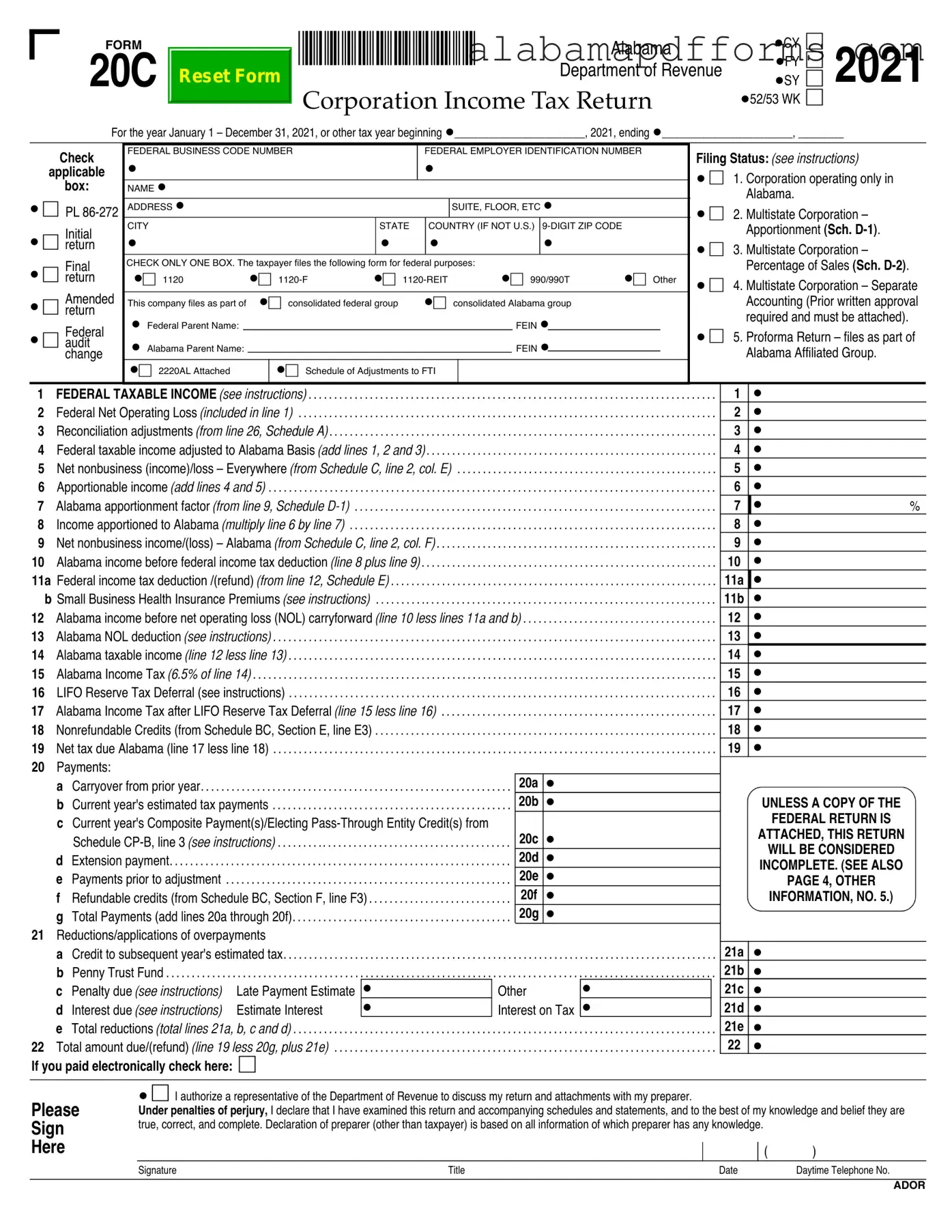 Fill Out a Valid Alabama 20C Form