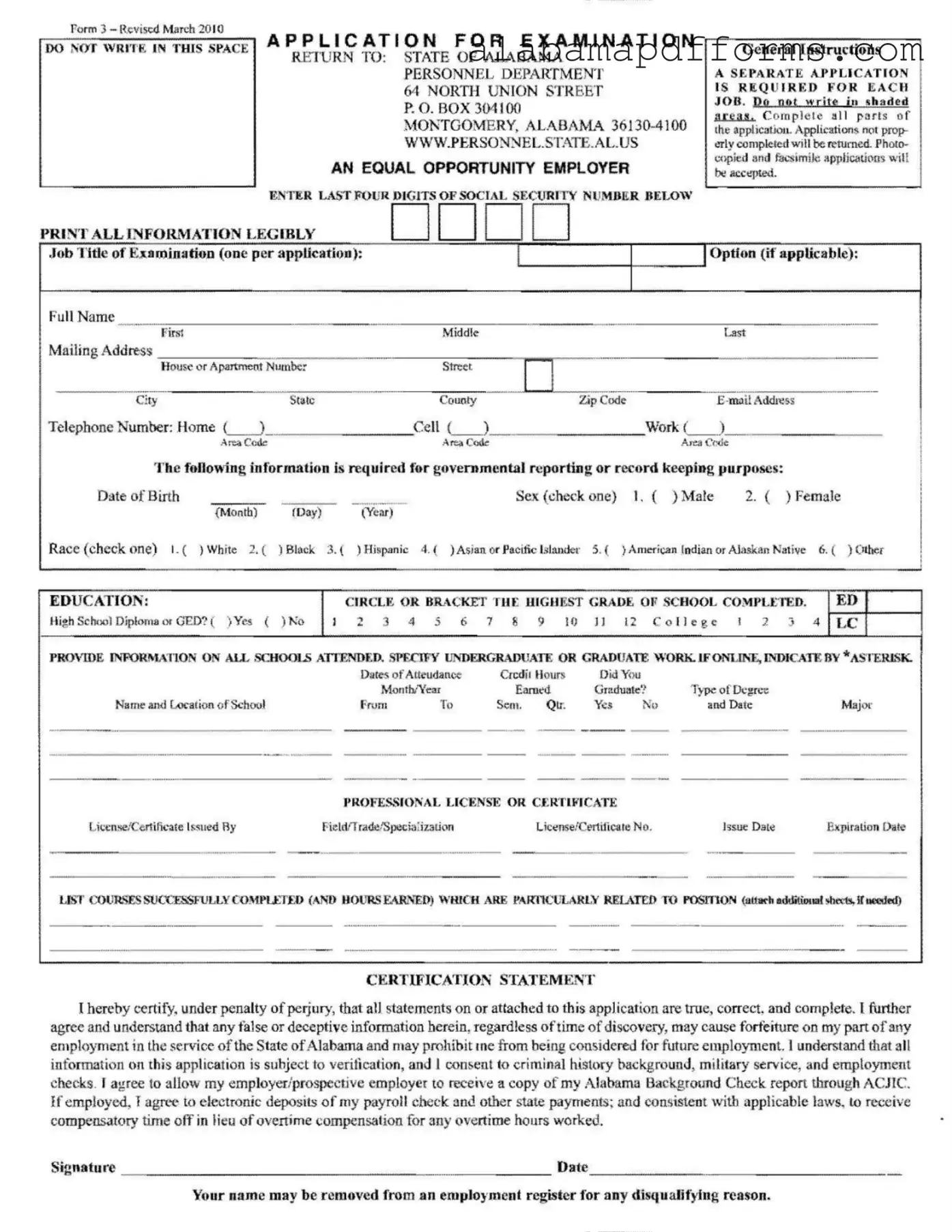 Fill Out a Valid Alabama 3 Form