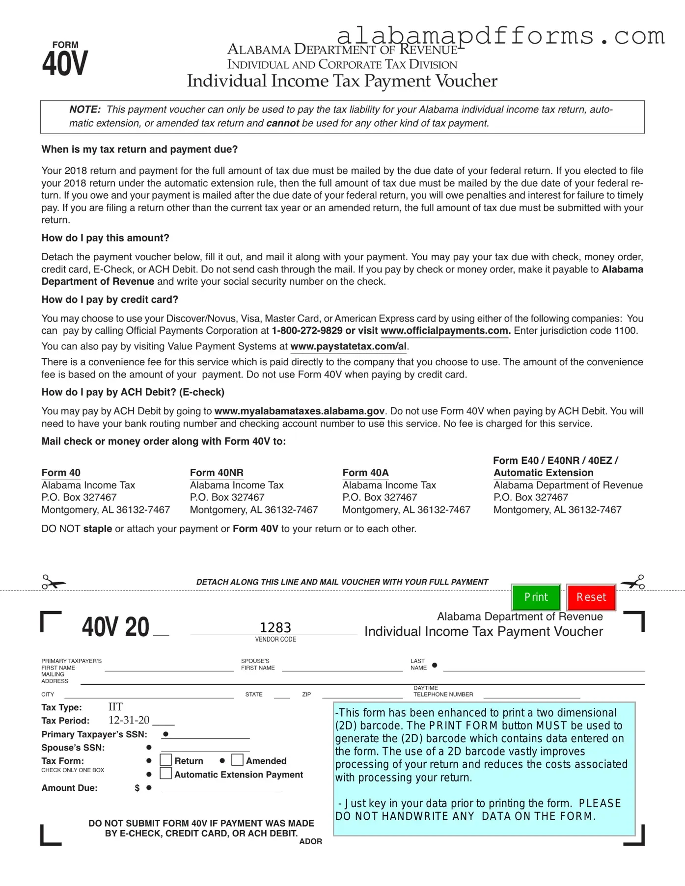 Fill Out a Valid Alabama 40V Form