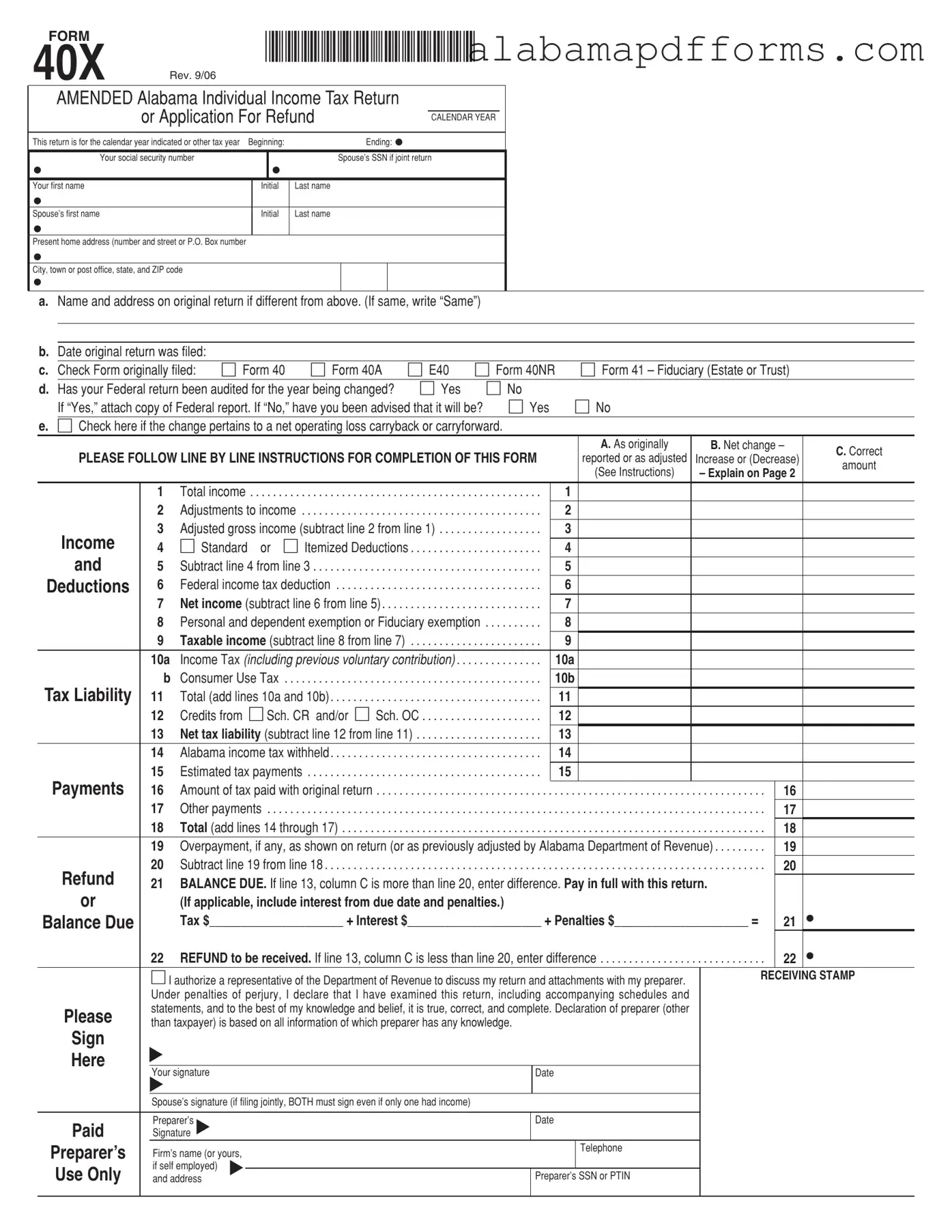 Fill Out a Valid Alabama 40X Form