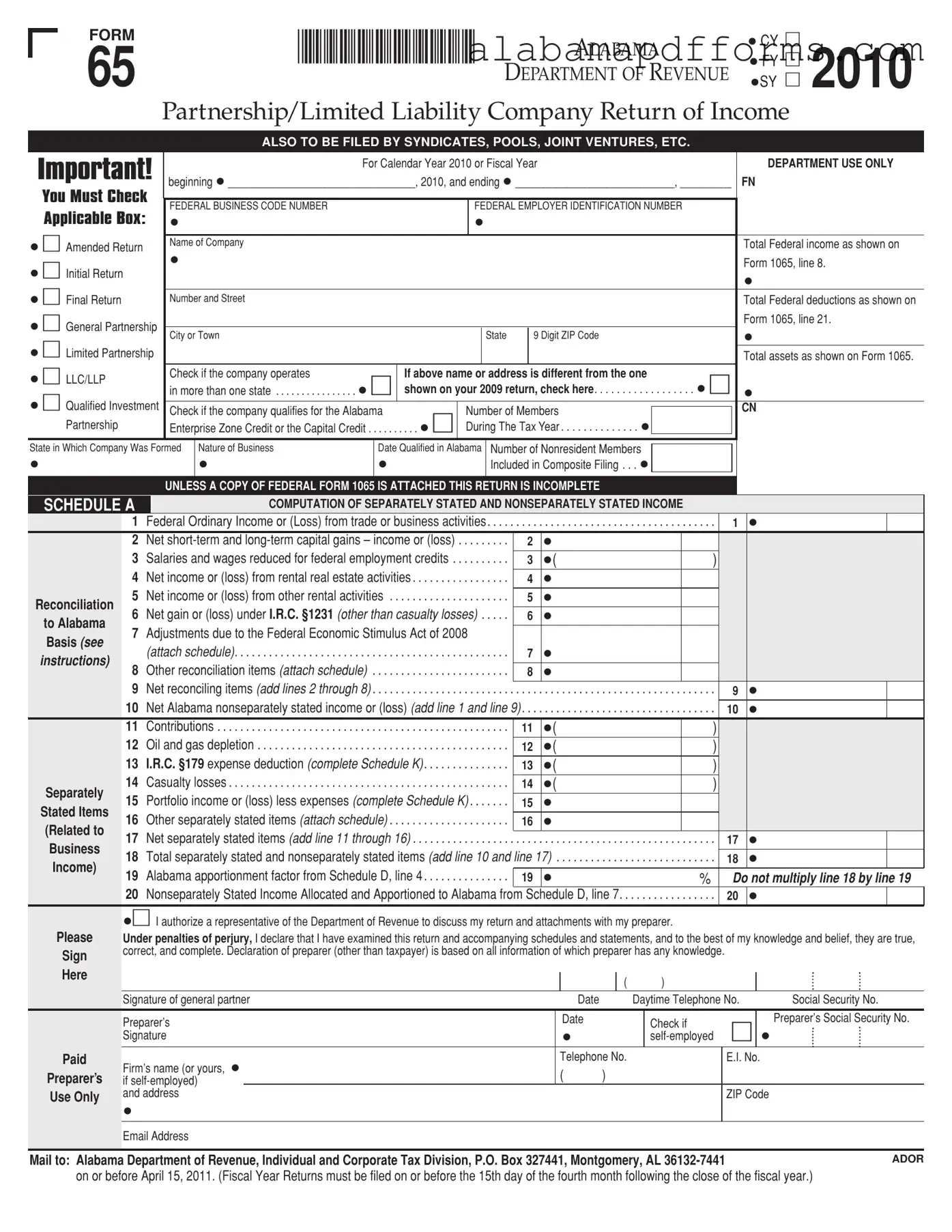 Fill Out a Valid Alabama 65 Form