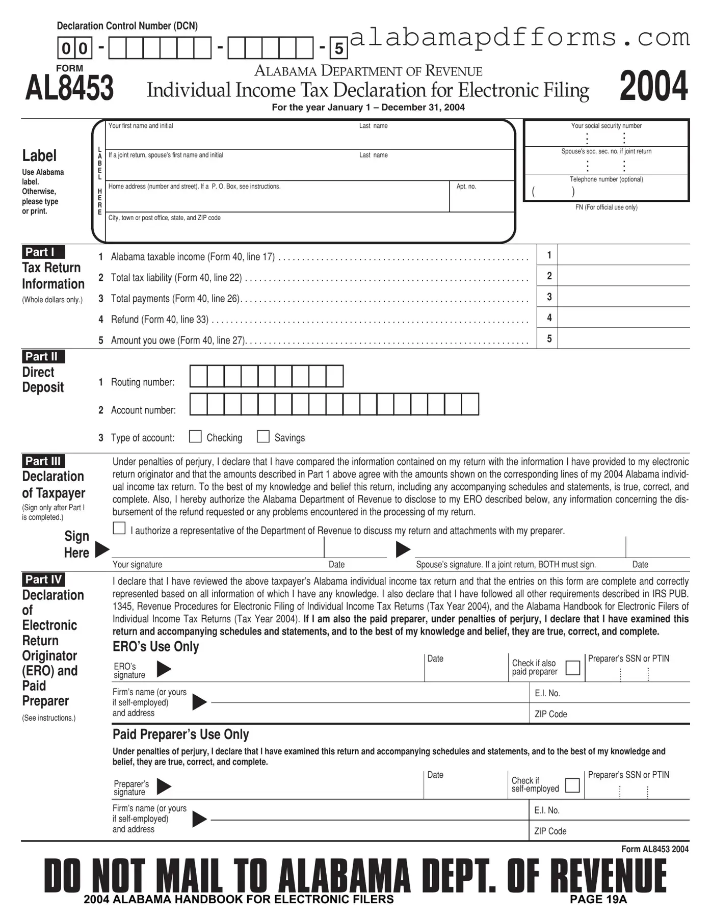 Fill Out a Valid Alabama 8453 Form