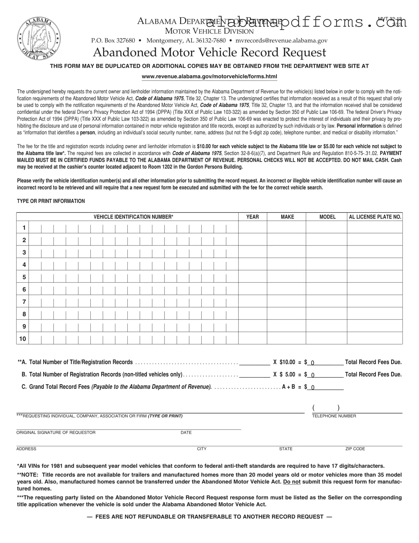 Fill Out a Valid Alabama Abandoned Vehicle Form