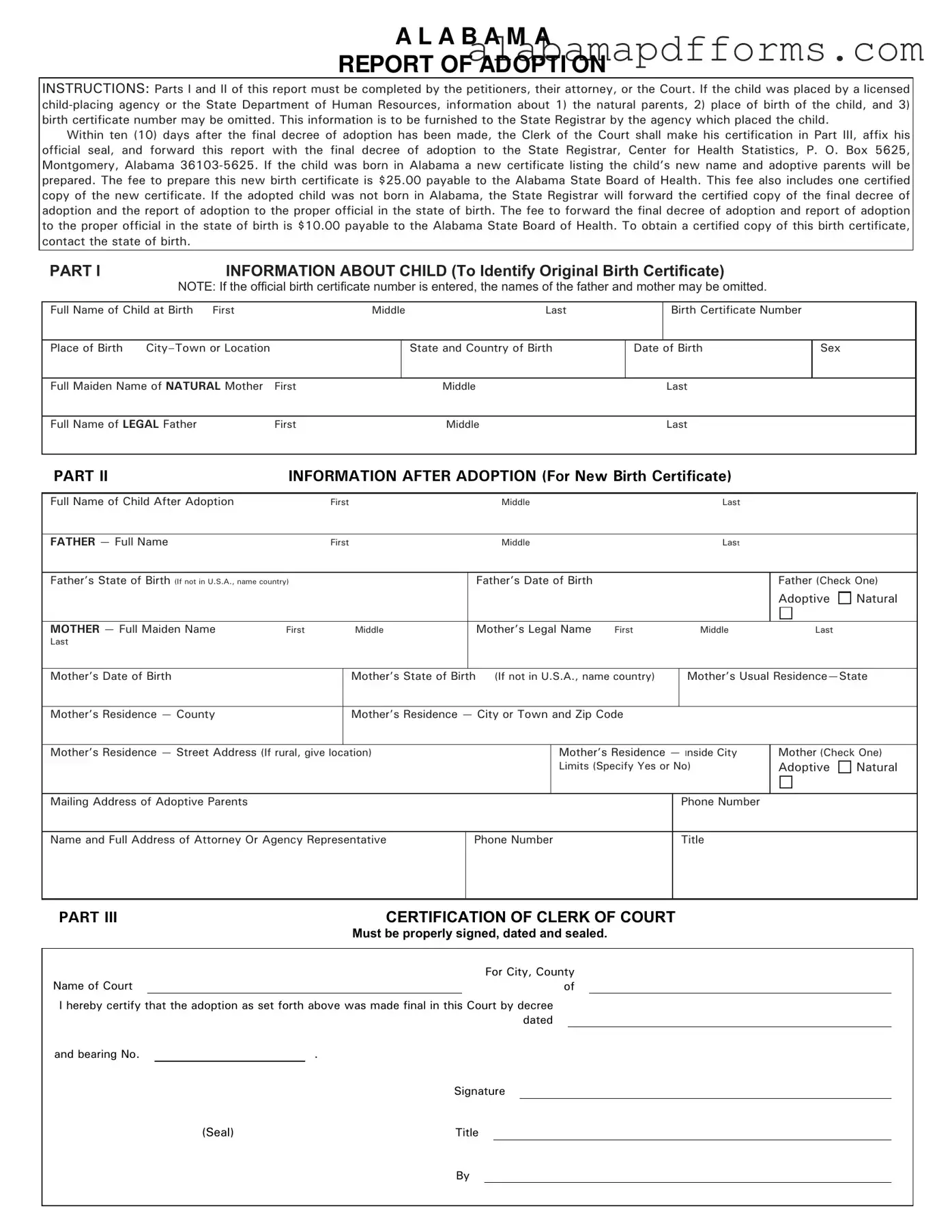 Fill Out a Valid Alabama Adoption Report Form