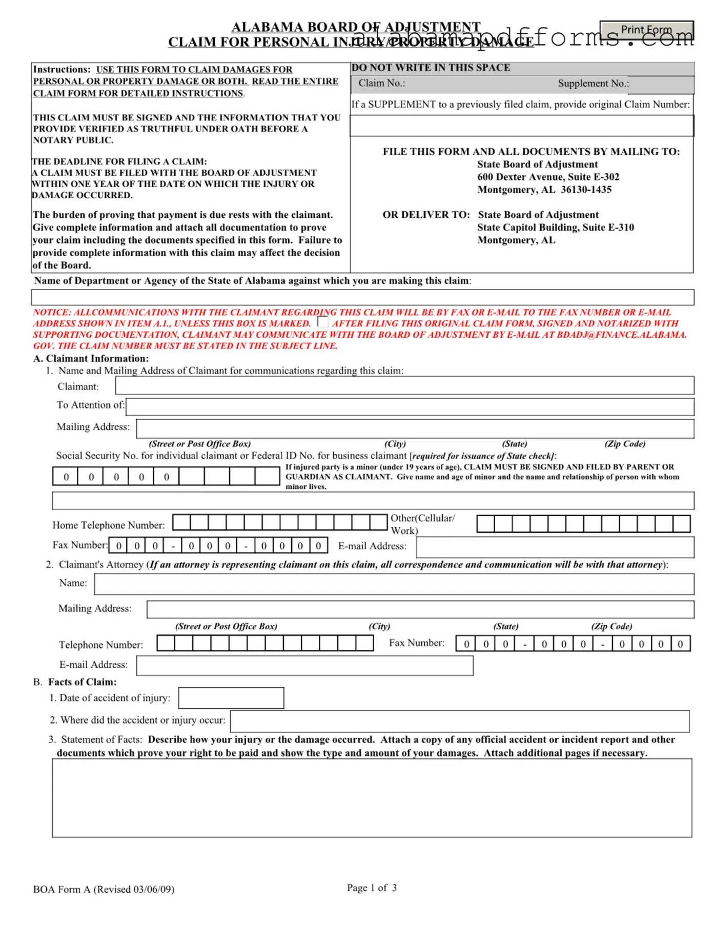 Fill Out a Valid Alabama Boa A Form