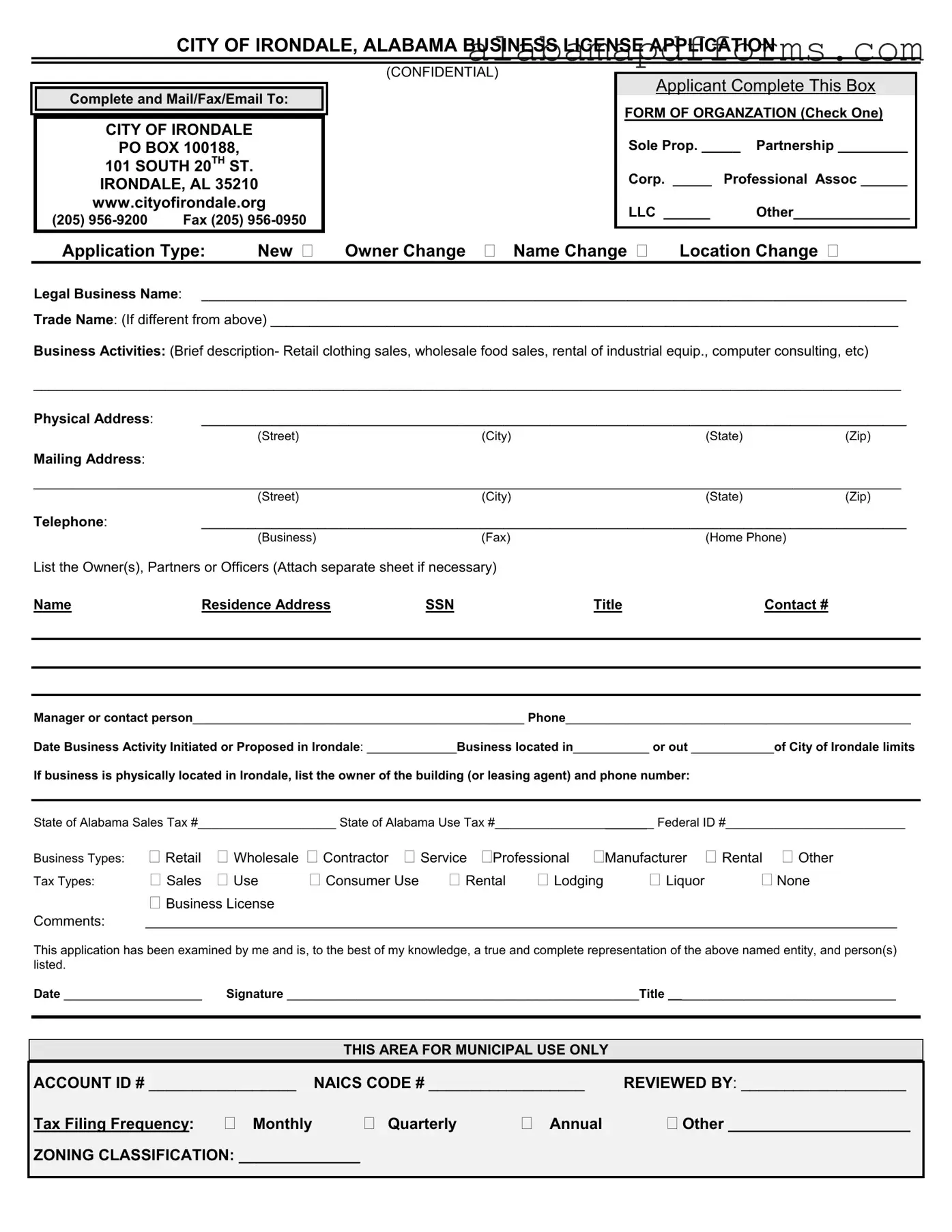 Fill Out a Valid Alabama Business License Application Form