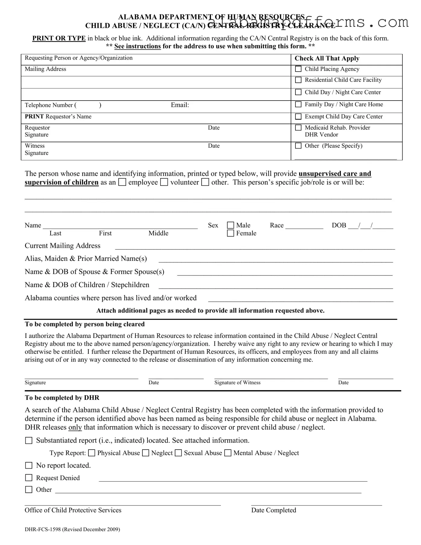 Fill Out a Valid Alabama Central Registry Clearance Form