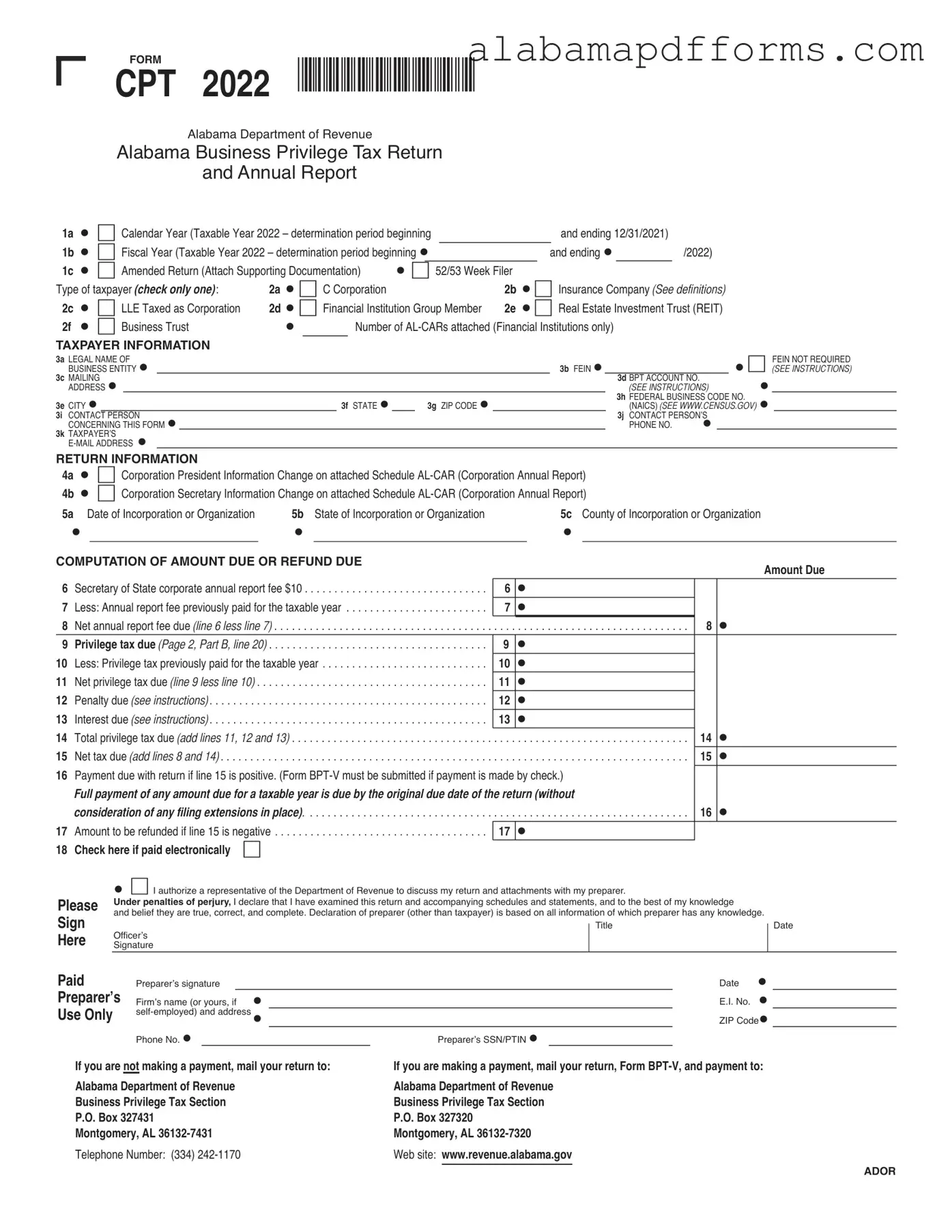 Fill Out a Valid Alabama Cpt Form