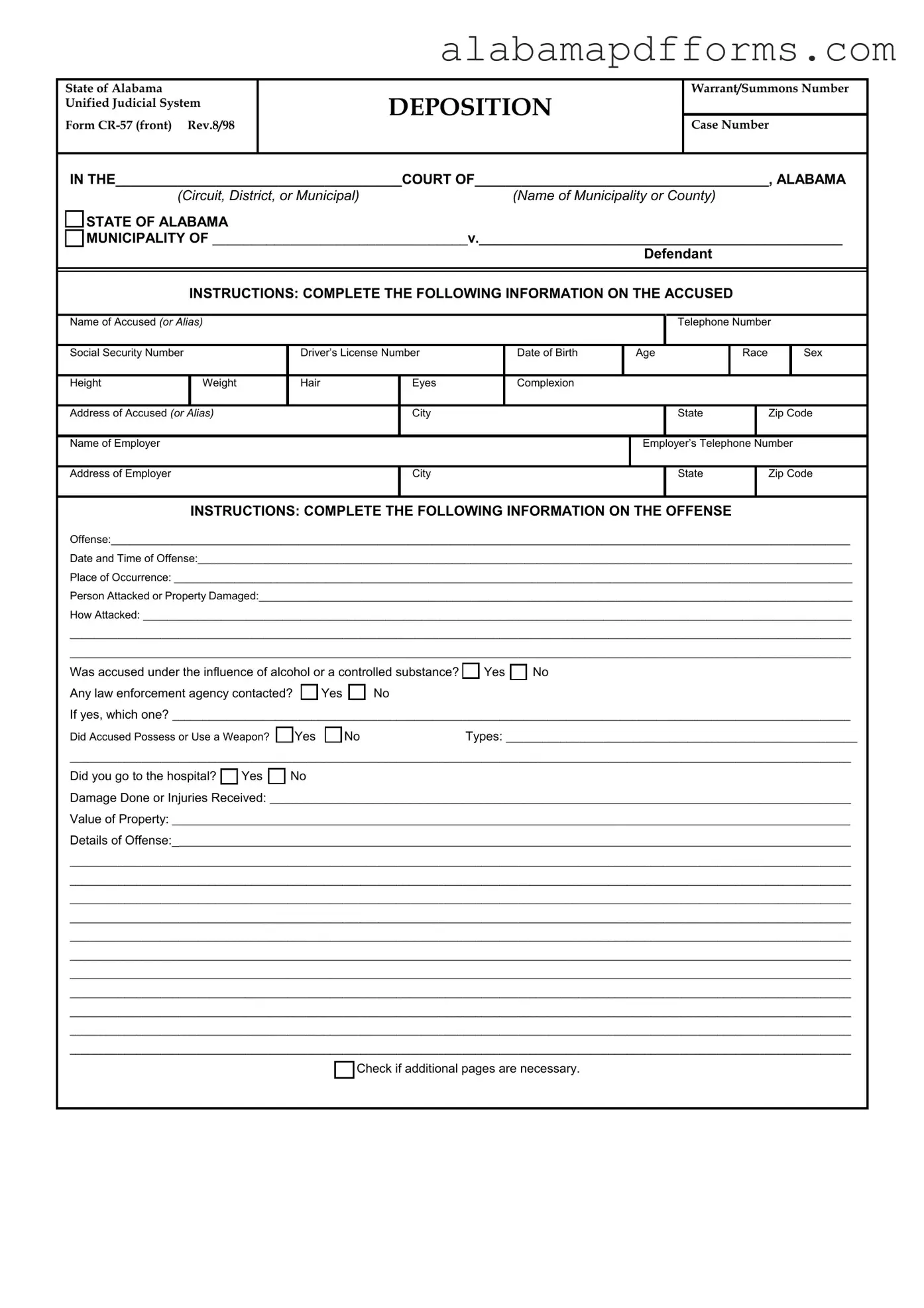 Fill Out a Valid Alabama Cr 57 Form