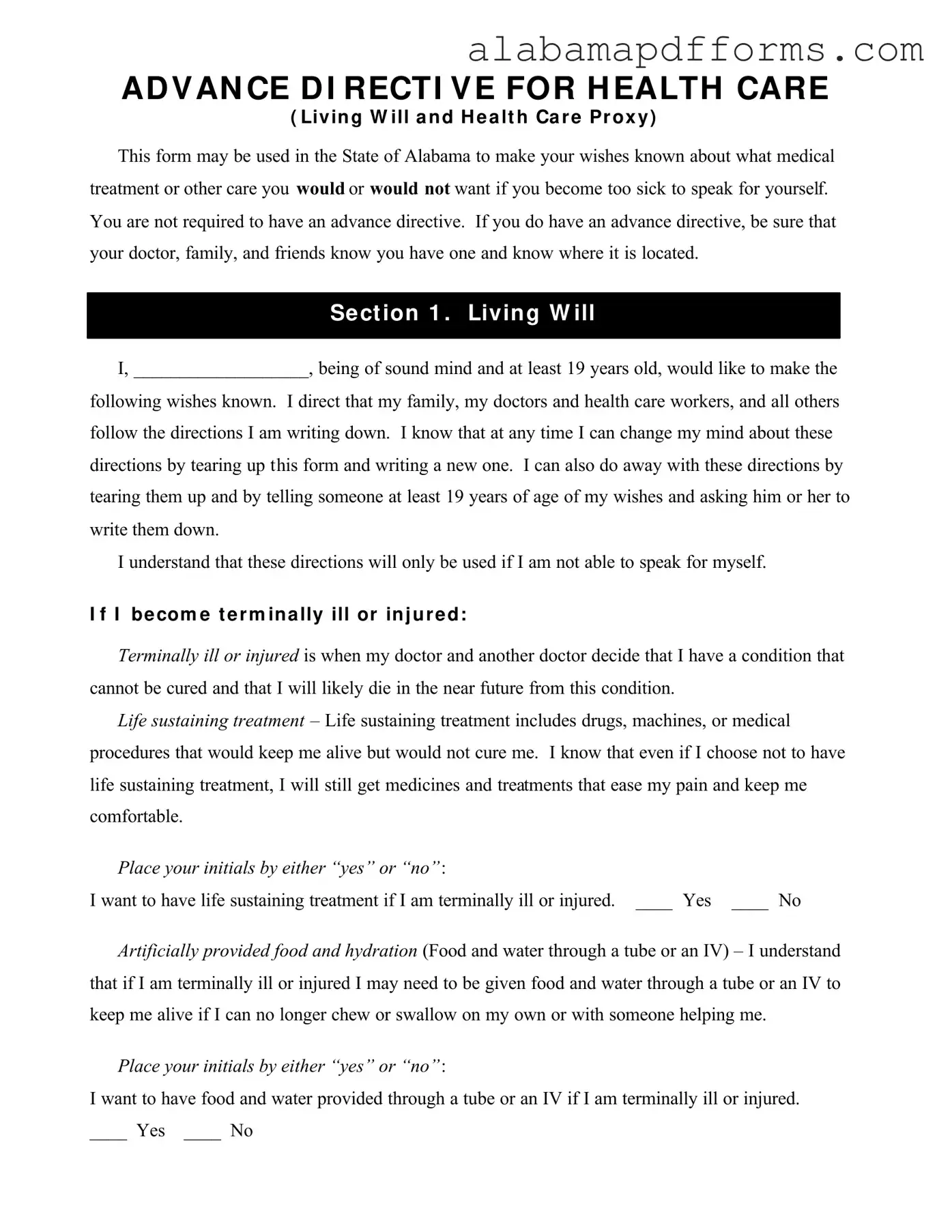 Fill Out a Valid Alabama Directive Health Care Form