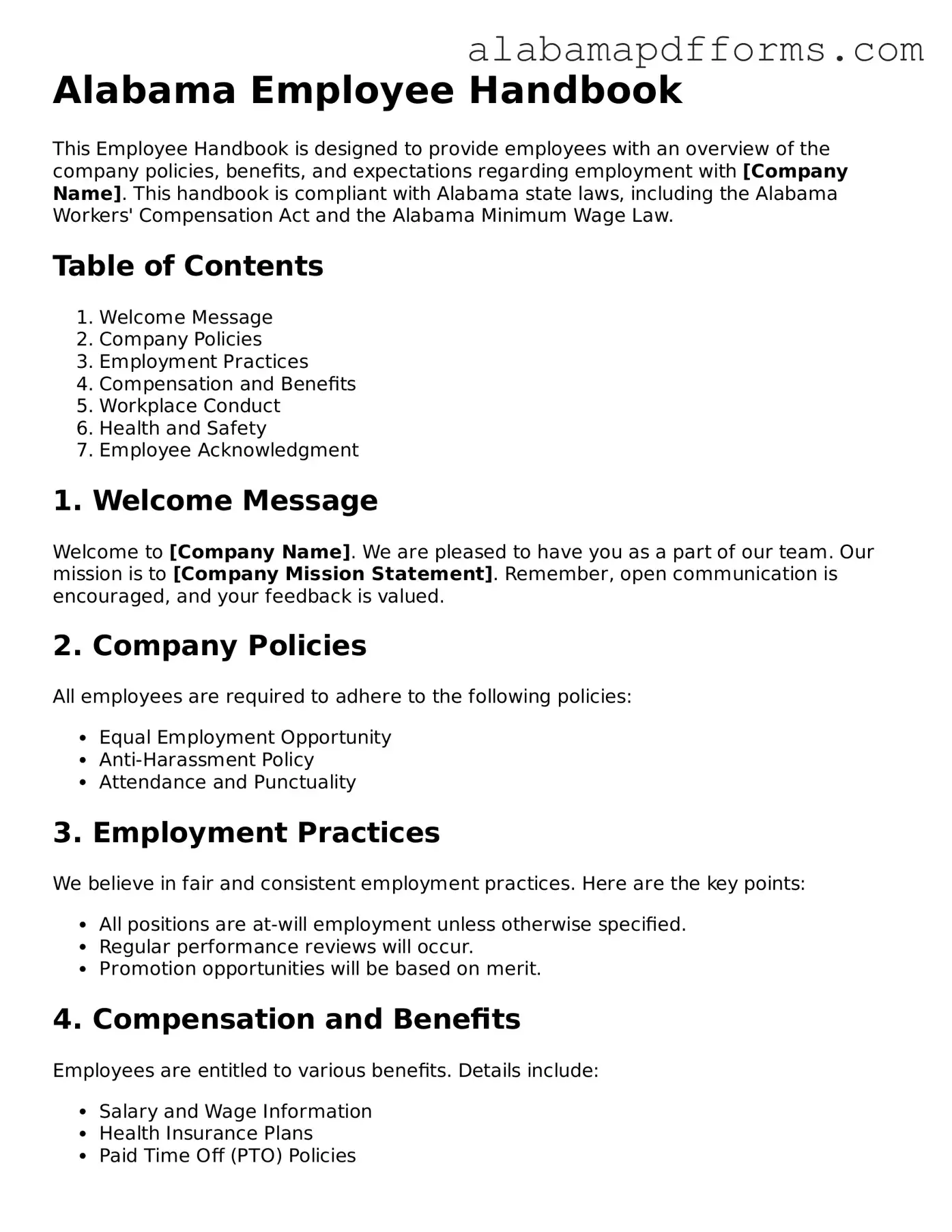 Legal Employee Handbook Document for the State of Alabama