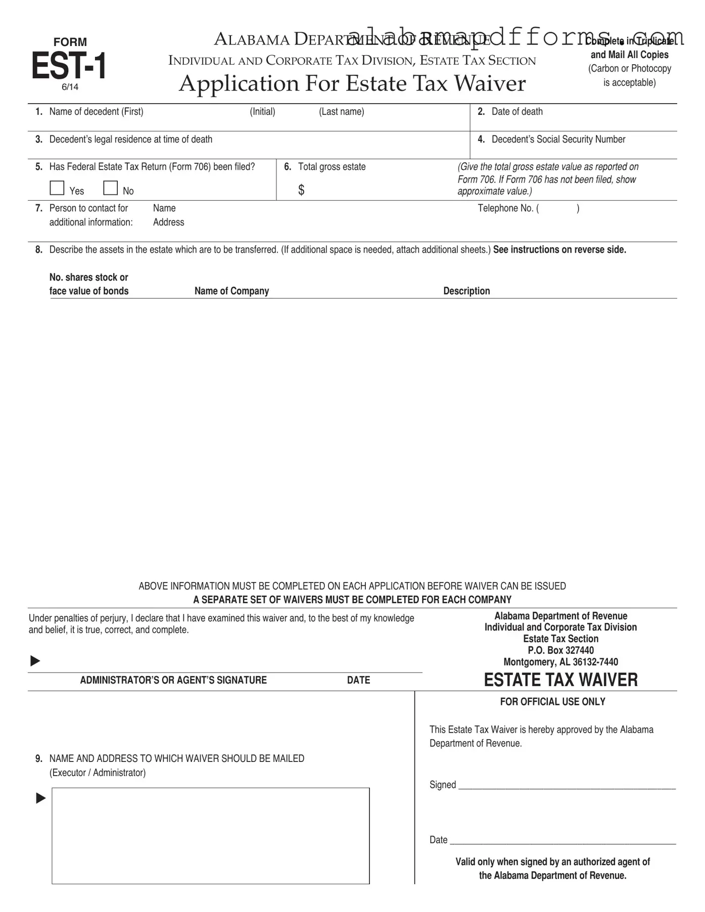 Fill Out a Valid Alabama Est 1 Form