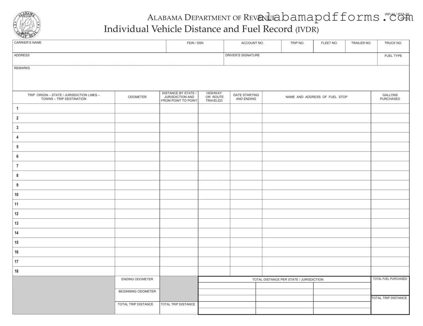 Fill Out a Valid Alabama Irp 44 Form