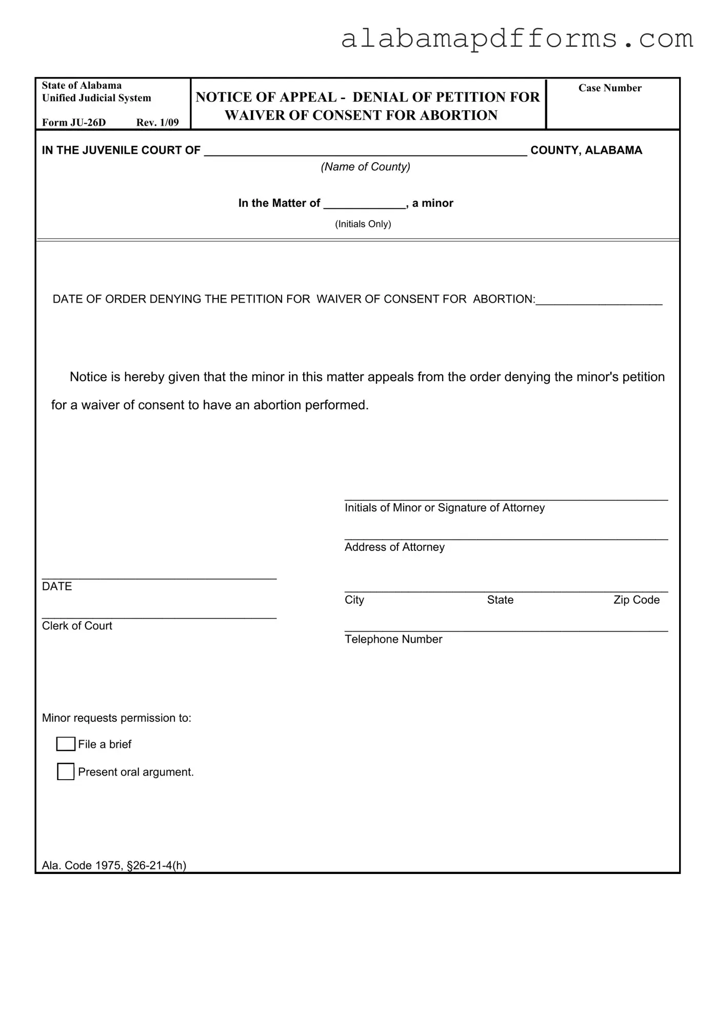 Fill Out a Valid Alabama Ju 26D Form