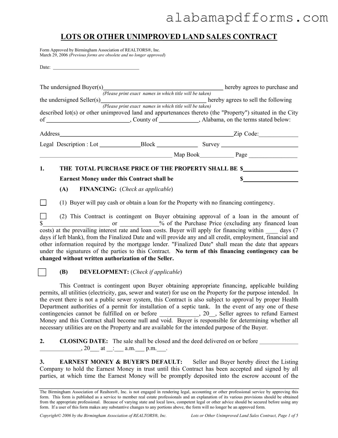 Fill Out a Valid Alabama Land Sales Contract Form