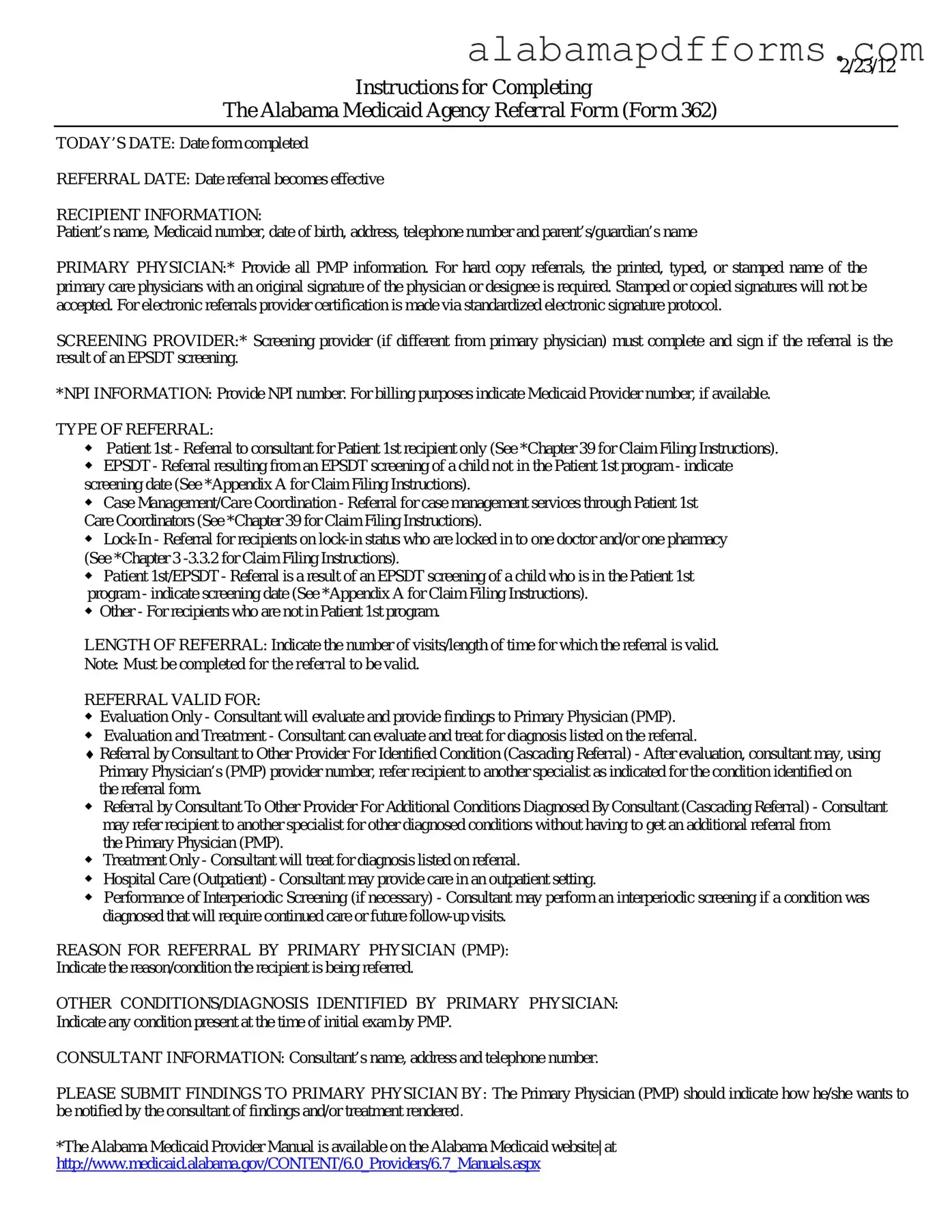 Fill Out a Valid Alabama Medicaid Referral Form