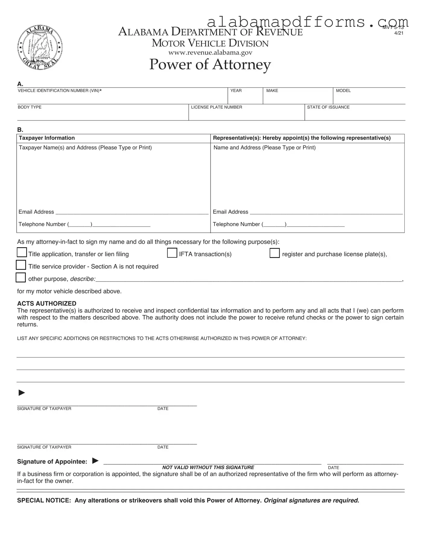 Fill Out a Valid Alabama Mvt 5 13 Form