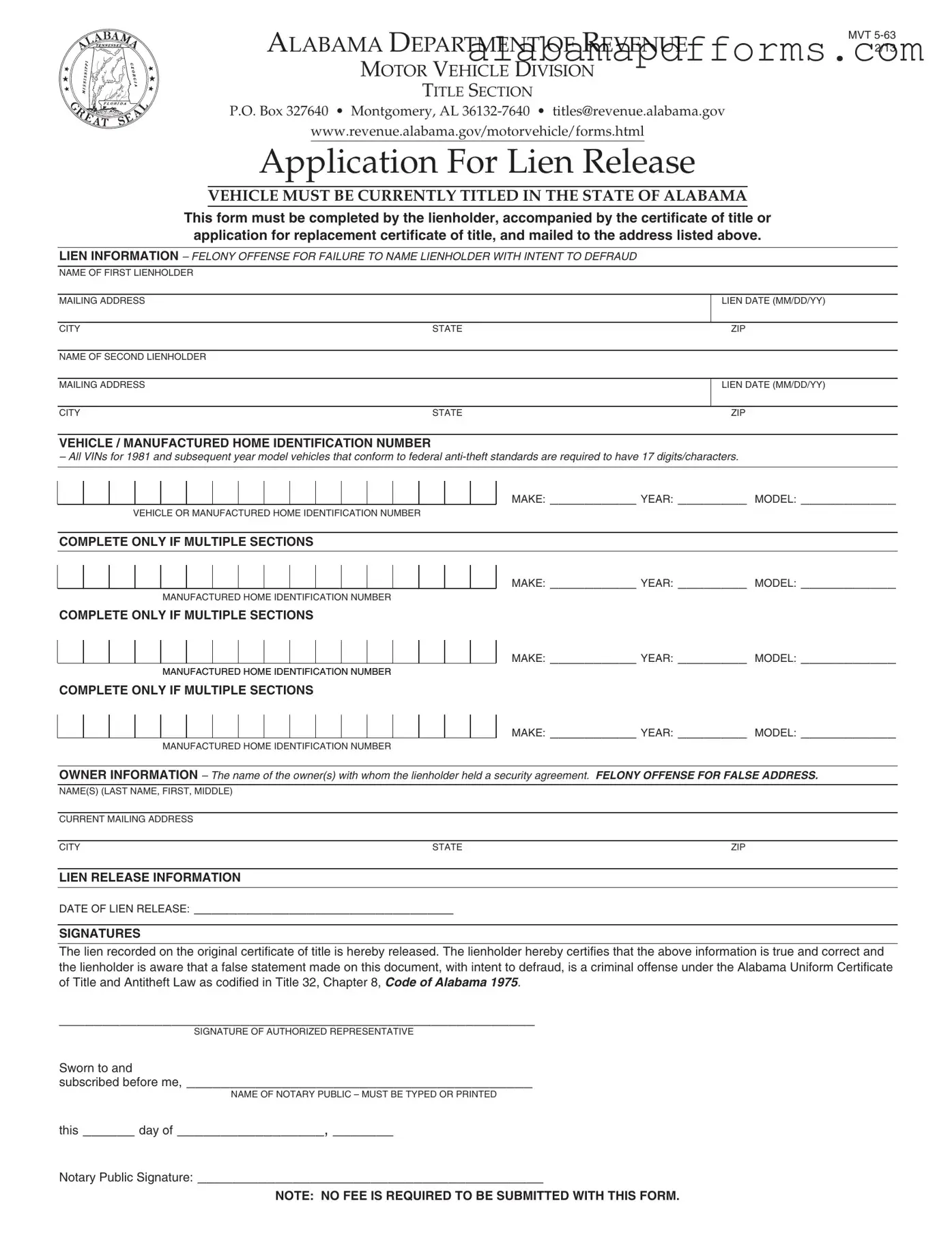 Fill Out a Valid Alabama Mvt 5 63 Form