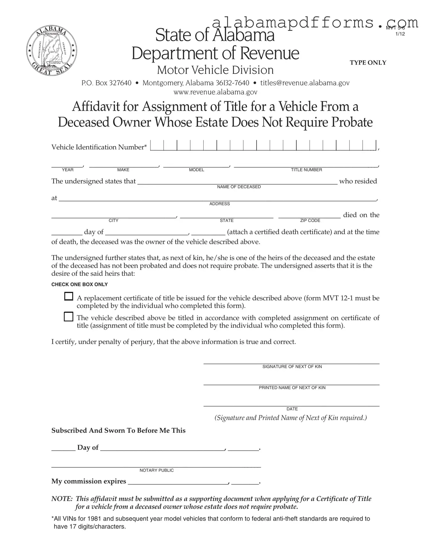 Fill Out a Valid Alabama Mvt 5 Form