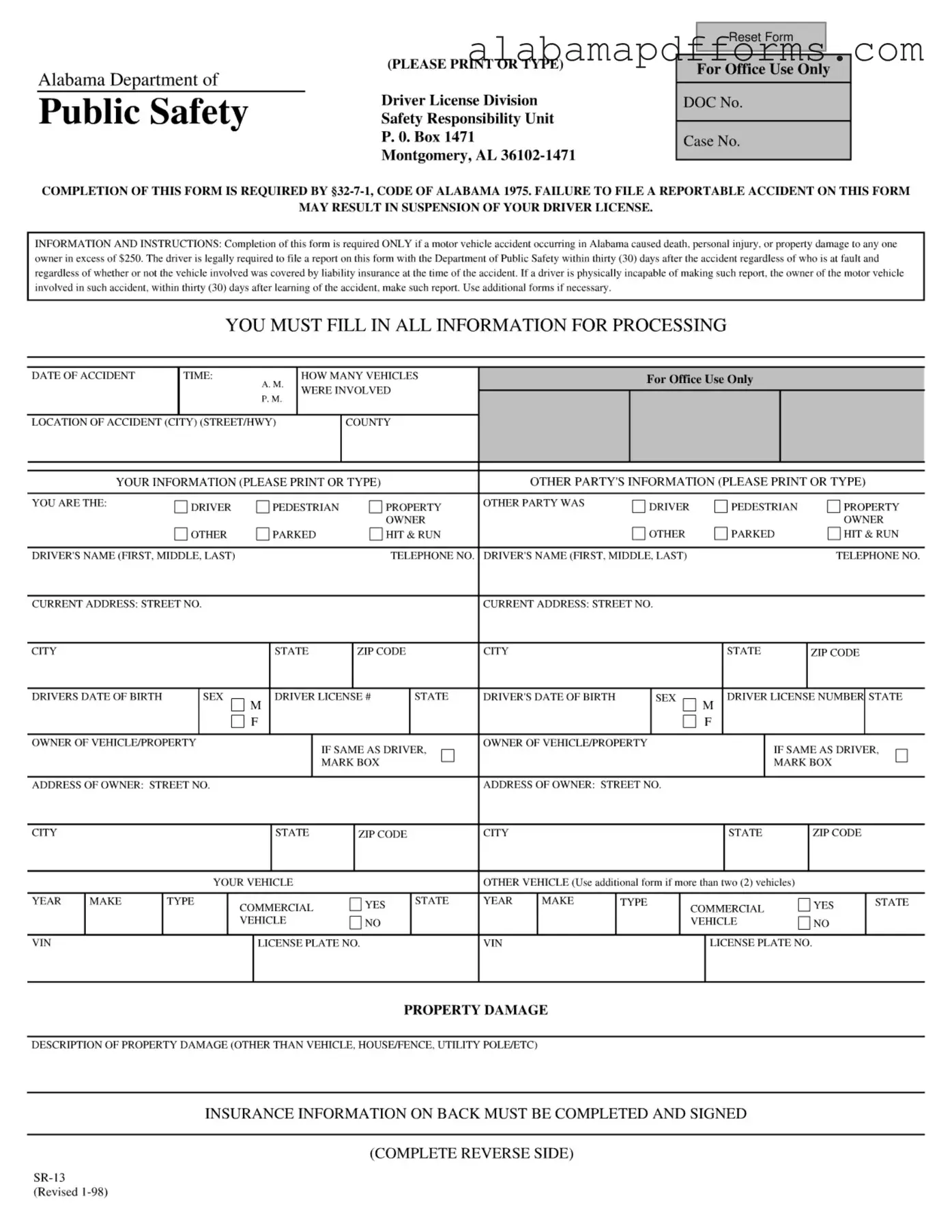 Fill Out a Valid Alabama Public Safety Form