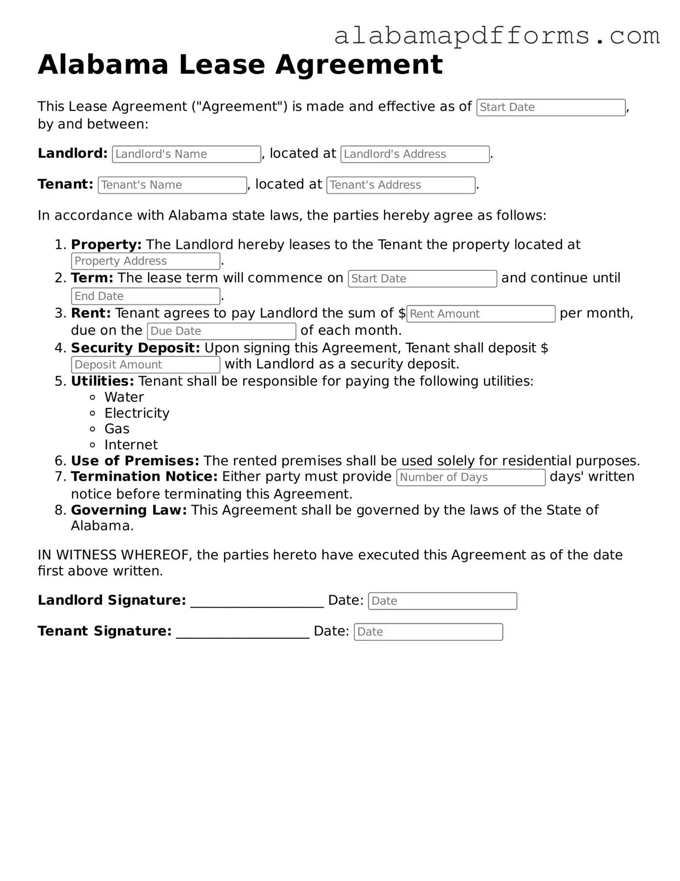 Legal Lease Agreement Document for the State of Alabama