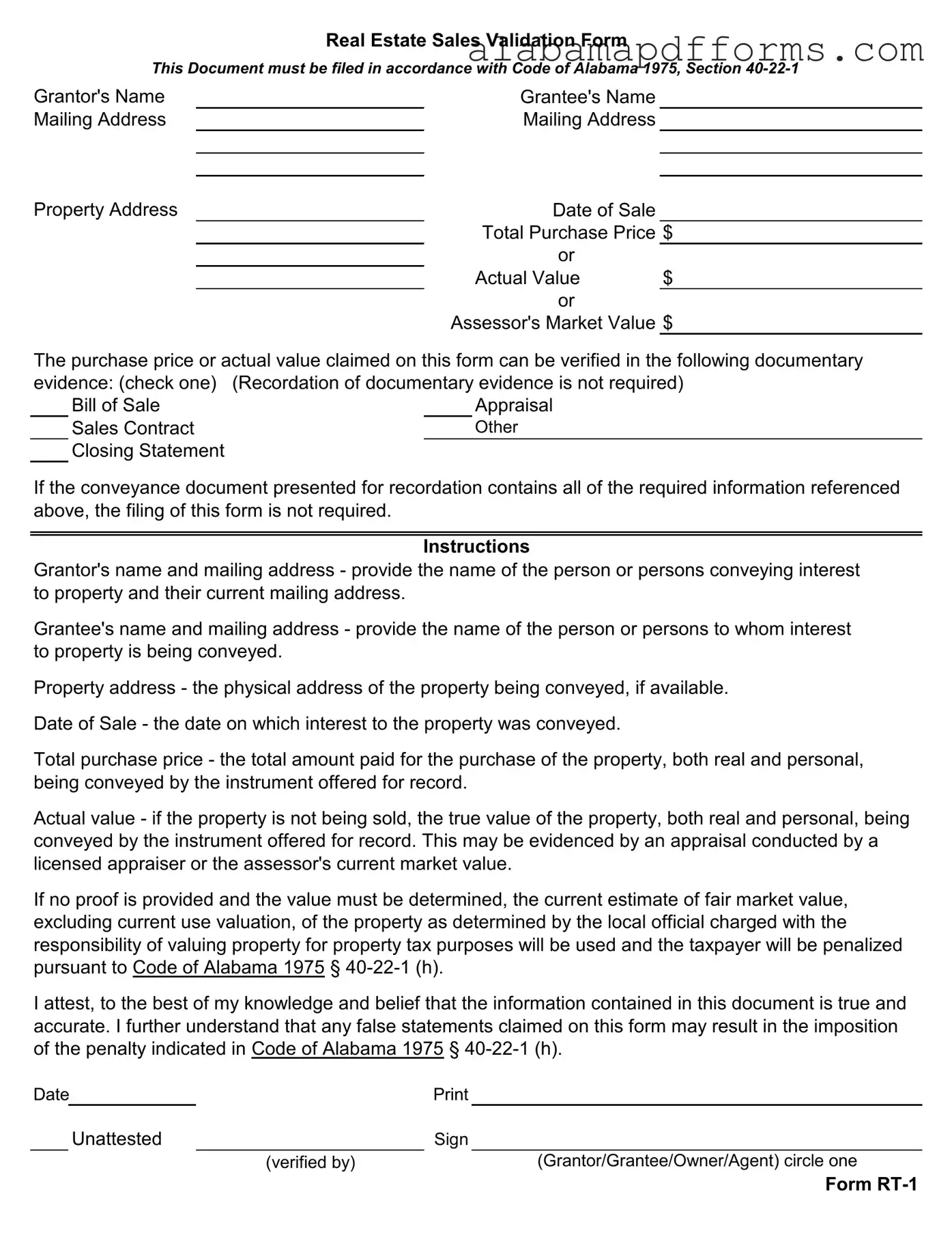 Fill Out a Valid Alabama Rt 1 Form