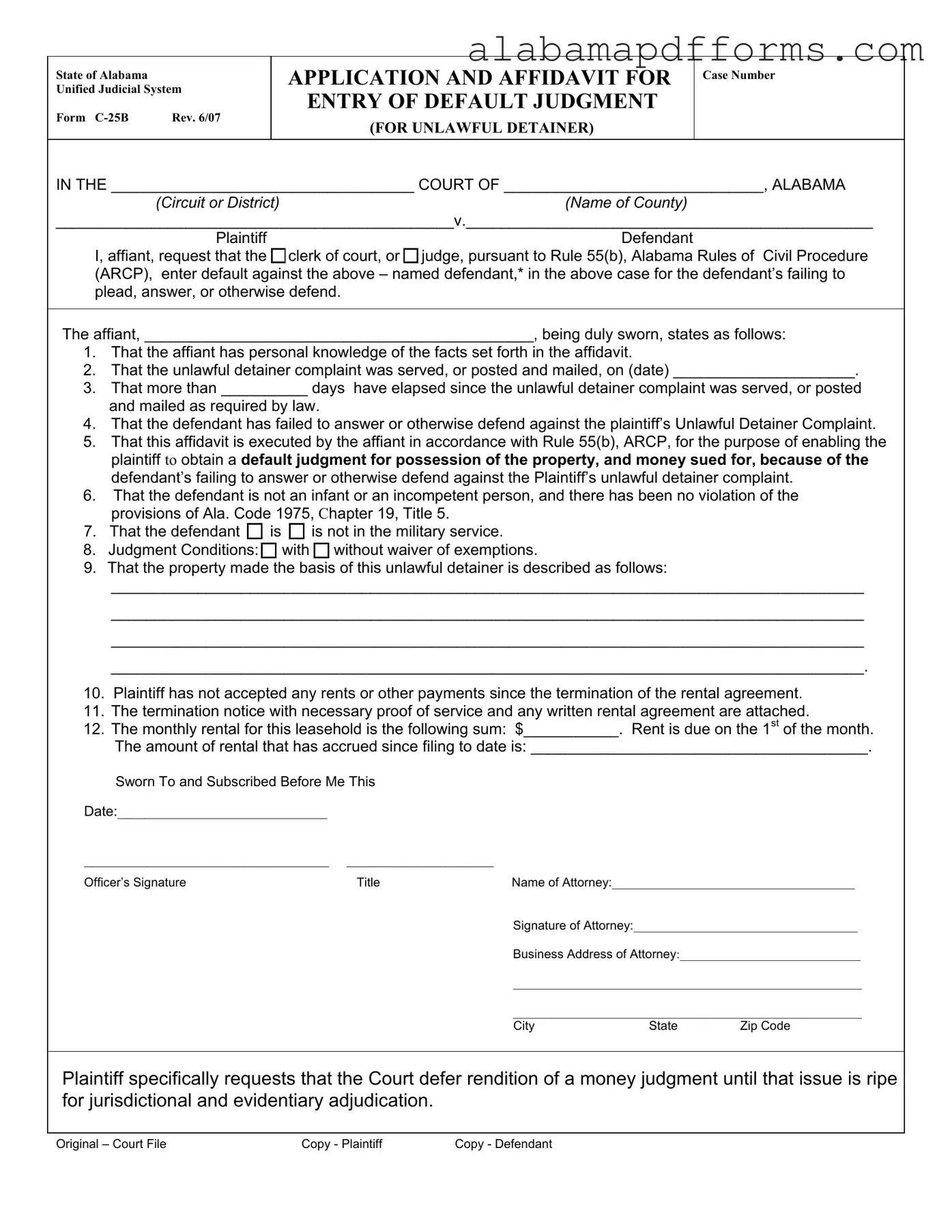 Fill Out a Valid C 25B Alabama Form