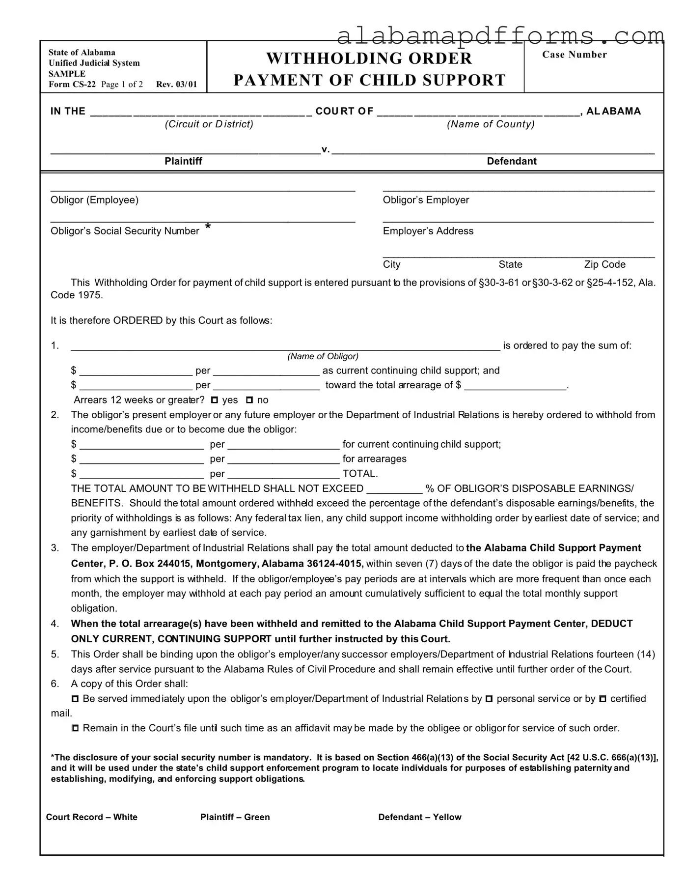 Fill Out a Valid Cs 22 Alabama Form