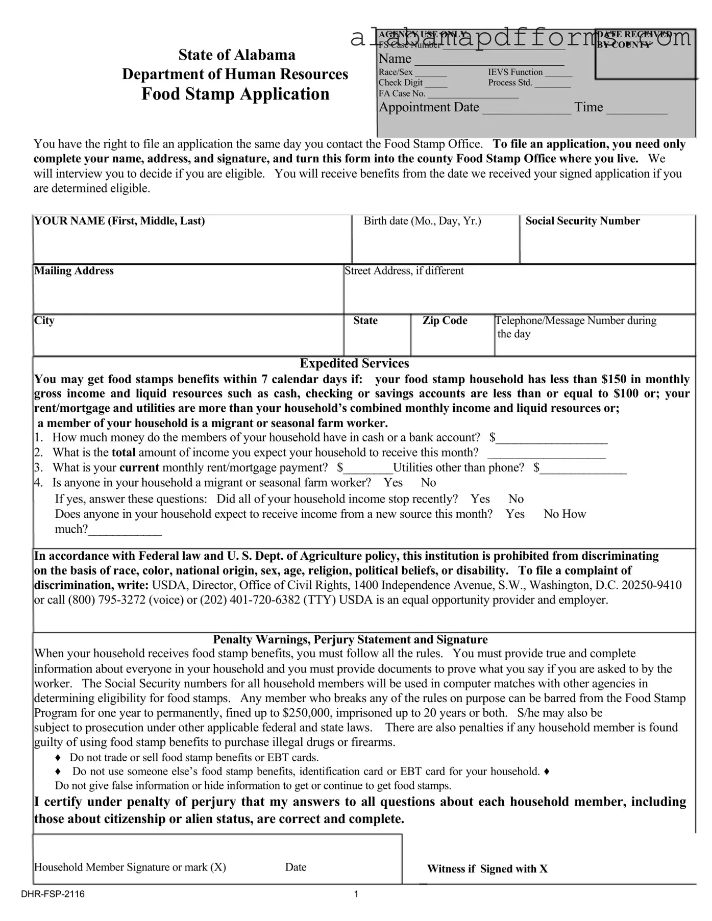 Fill Out a Valid Food Stamp Application Alabama Form