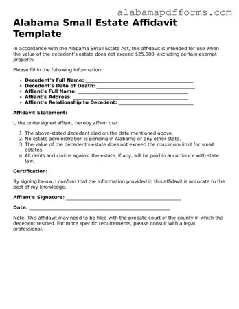 Legal Small Estate Affidavit Document for the State of Alabama