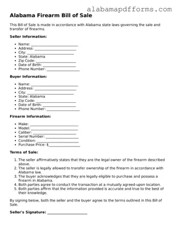 Legal Firearm Bill of Sale Document for the State of Alabama