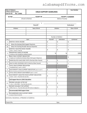 Fill Out a Valid Alabama Child Support Sheet Form