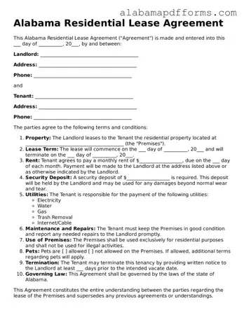 Legal Residential Lease Agreement Document for the State of Alabama