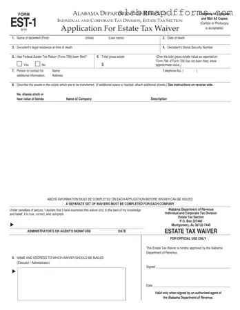 Fill Out a Valid Alabama Est 1 Form