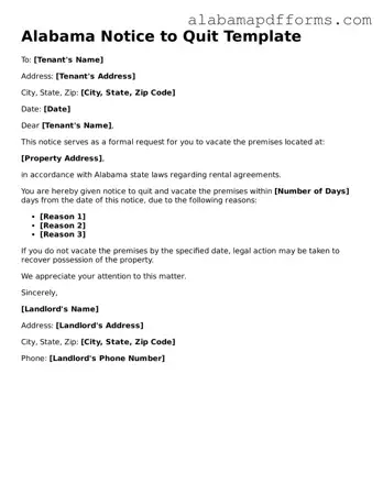 Legal Notice to Quit Document for the State of Alabama