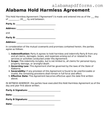 Legal Hold Harmless Agreement Document for the State of Alabama