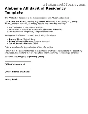 Legal Affidavit of Residency Document for the State of Alabama