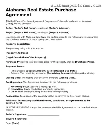 Legal Real Estate Purchase Agreement Document for the State of Alabama
