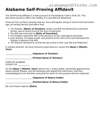 Legal Self-Proving Affidavit Document for the State of Alabama