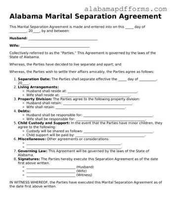 Legal Marital Separation Agreement Document for the State of Alabama