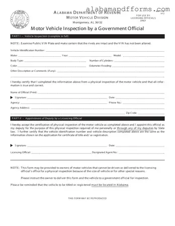 Fill Out a Valid Alabama Vin Inspection Form