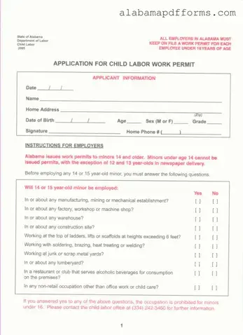 Fill Out a Valid Work Permit Alabama Form