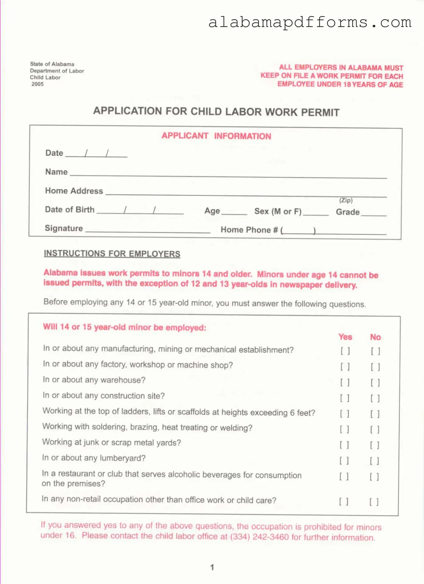 Fill Out a Valid Work Permit Alabama Form
